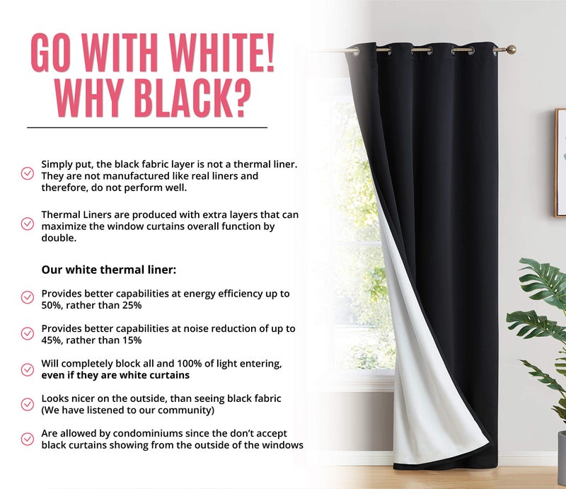 HLC.ME Dakota 100% Complete Blackout Lined Drapery with Double Layer Thermal Insulated Heat/Cold Blocking Window Curtain Grommet Panels for Bedroom & Living Room, 2 Panels (52 W x 72 L, Black) - Image 3